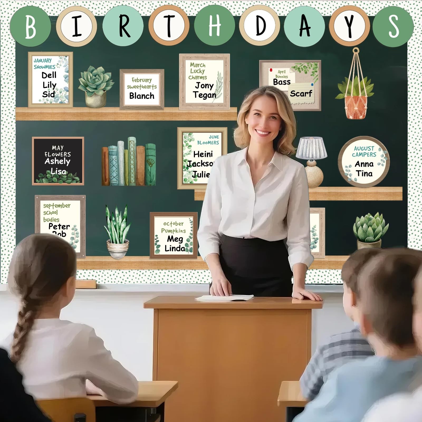 Eucalyptus Birthday Bulletin Board Set for Classroom, Birthday Chart for Clas…