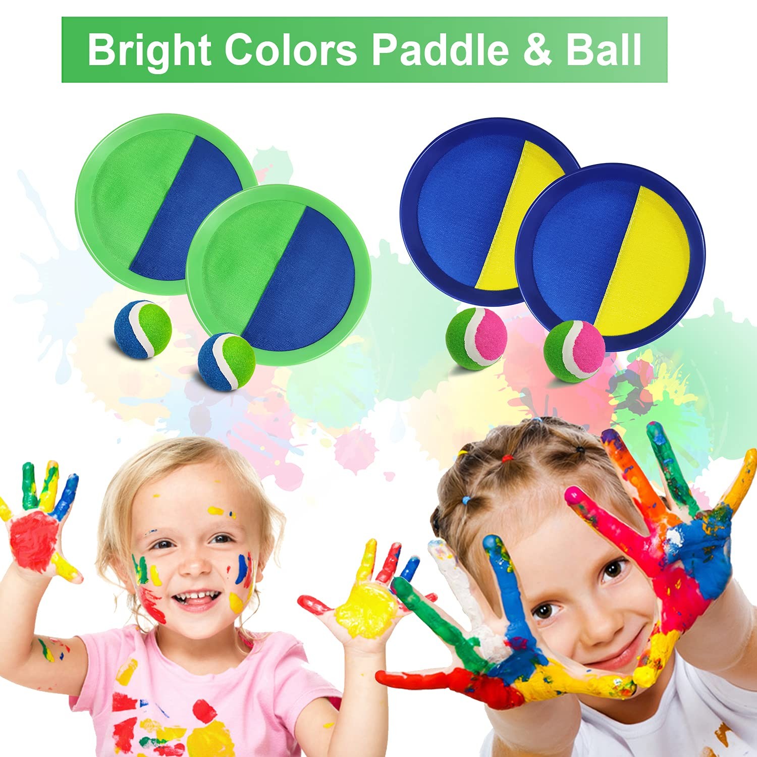 Jalunth Ball Catch Set Game Paddle – Beach Toys Medium, Green+pink 4 Pack