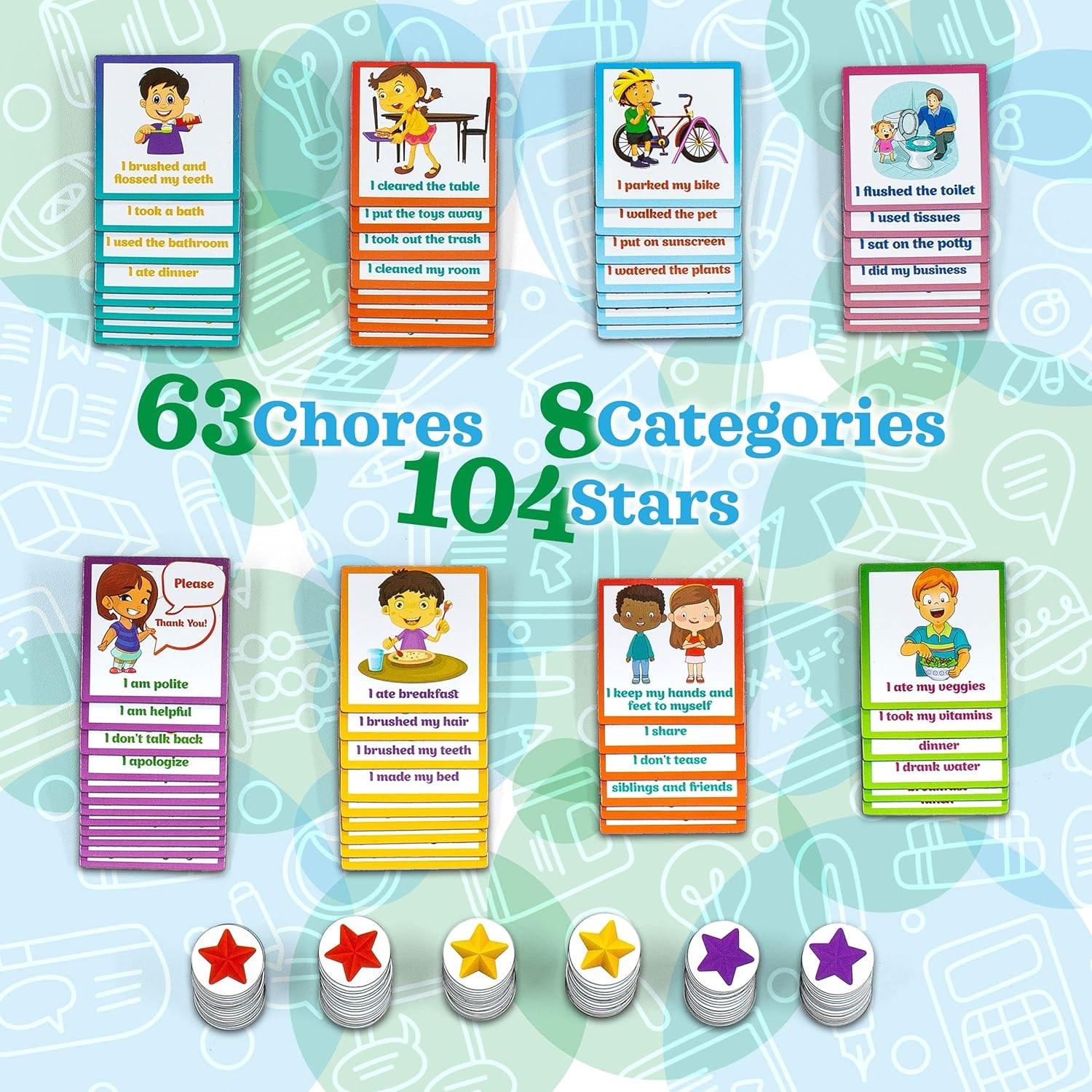 Kids Behavior Reward Chart – 63 Chores as Potty Train, & More. “Thick Magnetic”