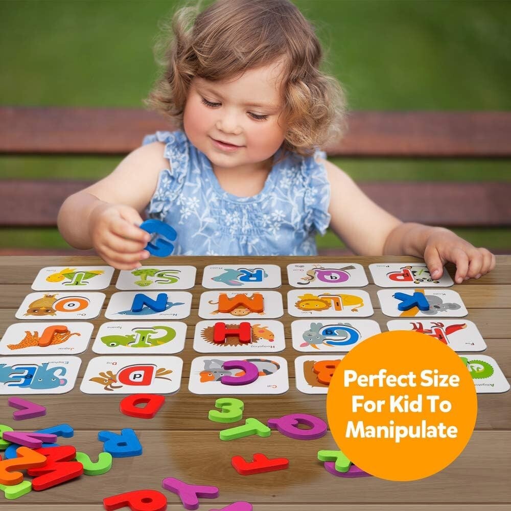 Numbers and Alphabets Flash Cards Set – ABC Wooden Letters and Numbers Animal…