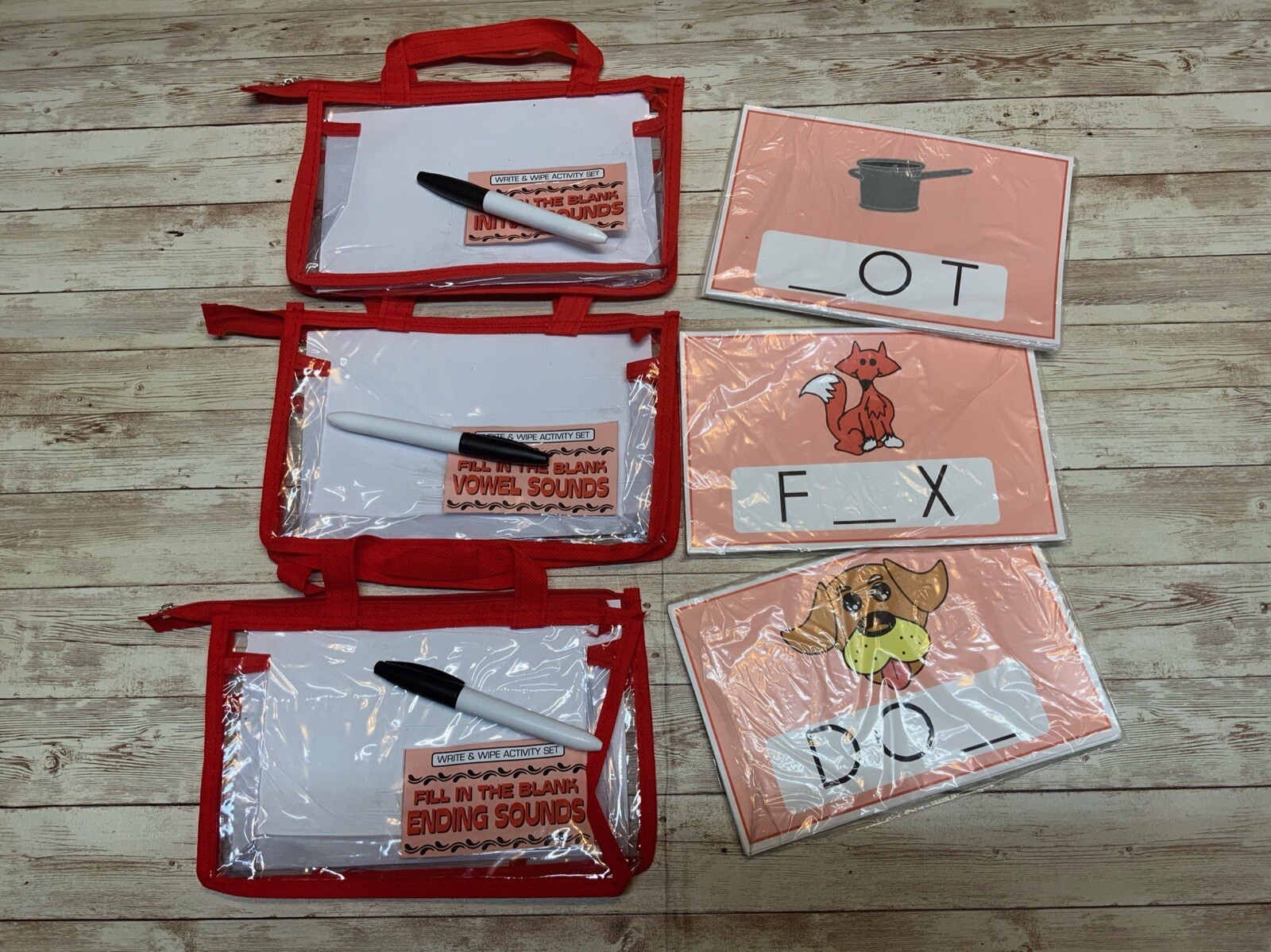 Busy bag – GIFT SET (3) Write & Wipe Activity Set – Beginning, Vowels & Ending