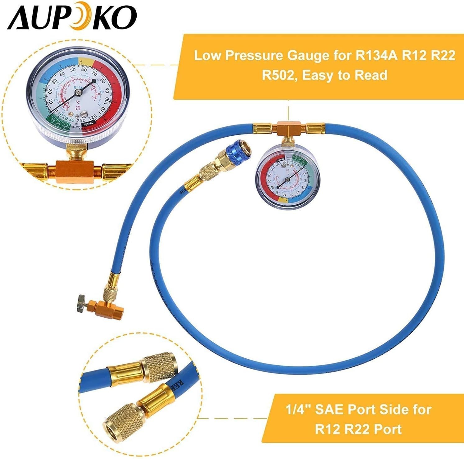 R134A Recharge Hose Kit with Gauge, 59” AC Refrigerant Recharging Hose with …