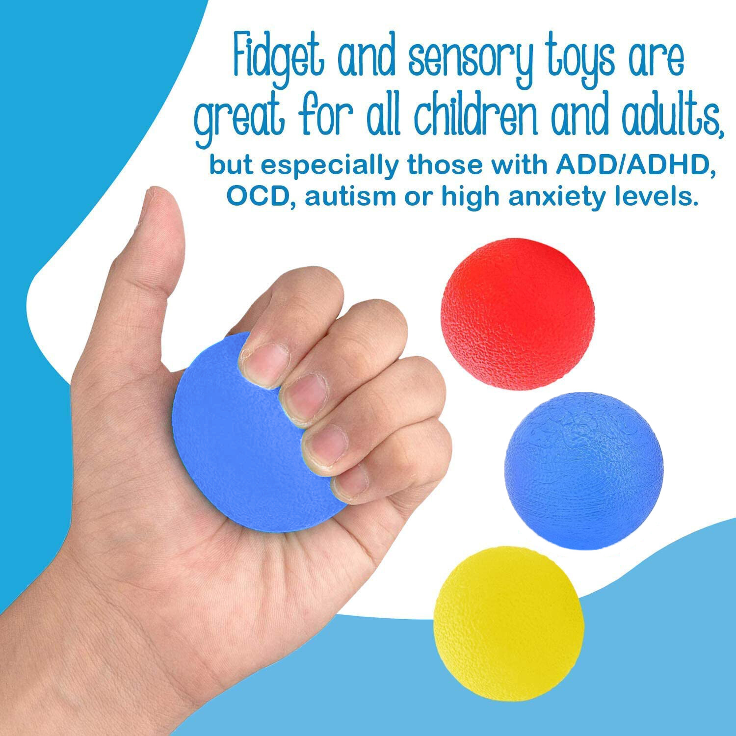 3 Pack Stress Relief Gel Squeeze Ball Exercise Finger Hand Grip Physical Therapy