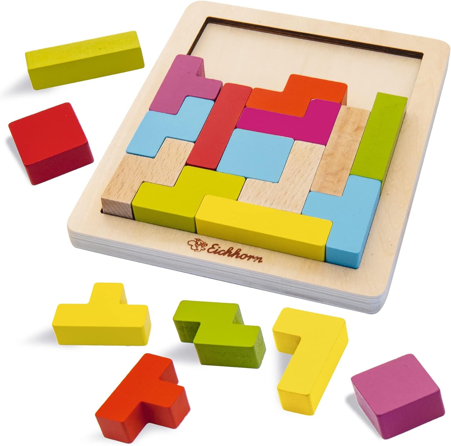 Eichhorn – Colourful Shape Game, Skill Game with 20 Stones in 5 Shapes, 21 Piece