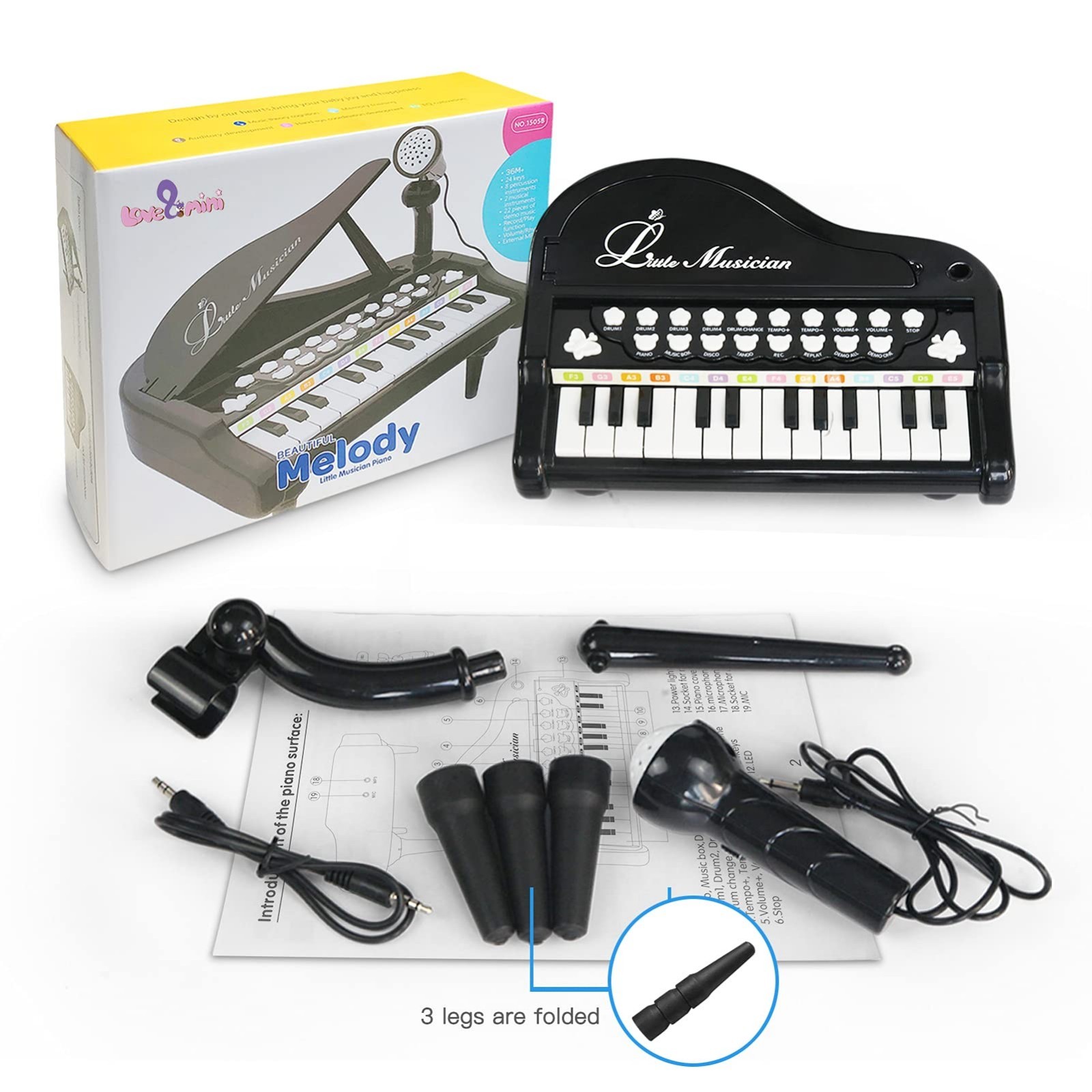 Toddler Piano – 24 Keys Black Baby Piano Toys with Microphone, Birthday Gifts…