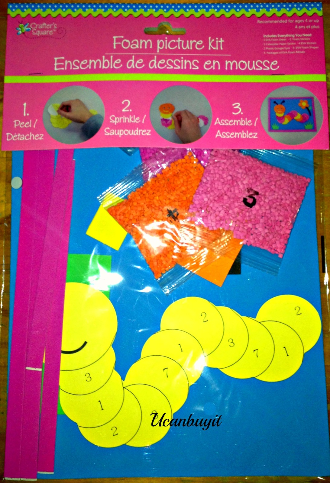 Arts & Crafts FOAM CATERPILLAR Picture Kit ~ No Glue Required Ages 4+