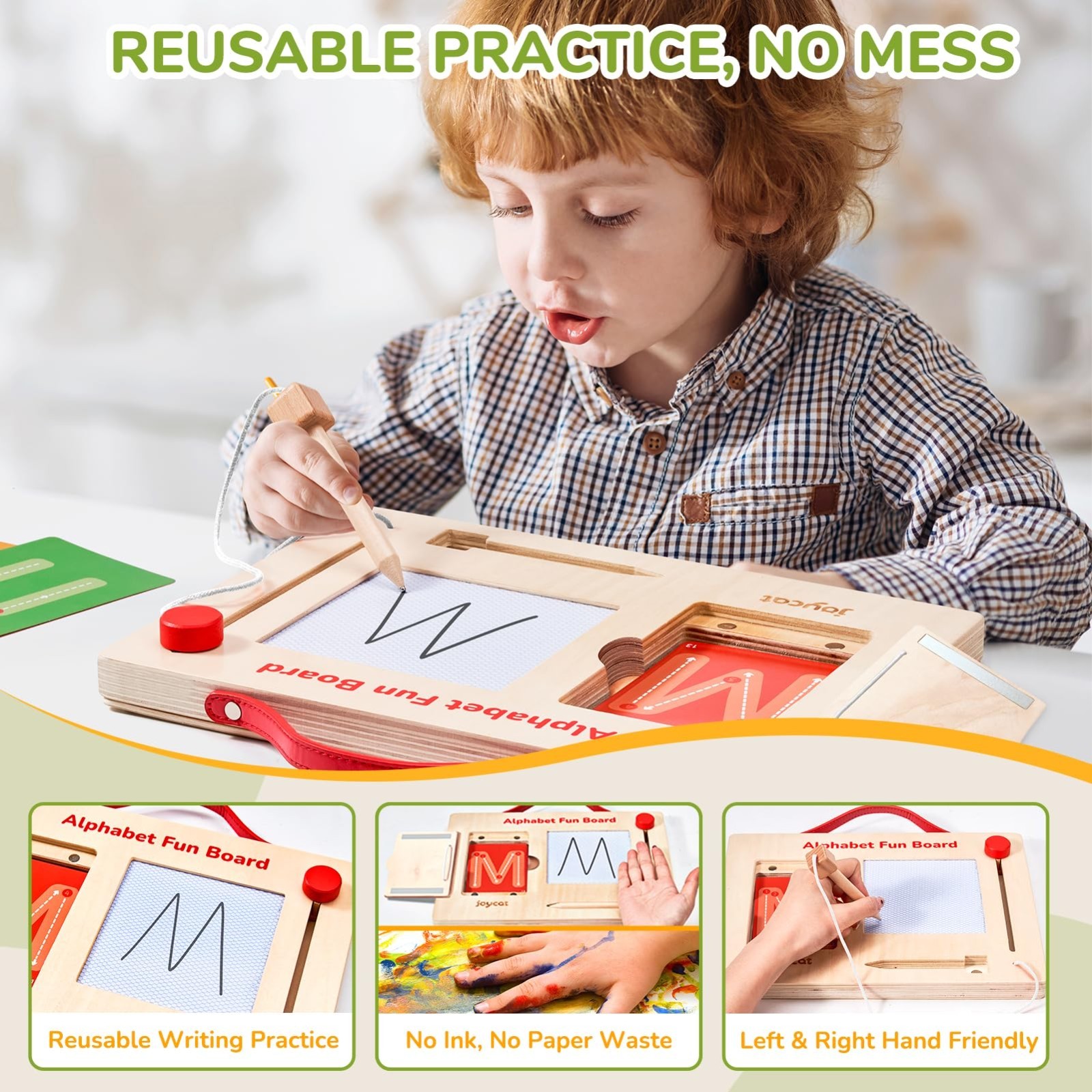Wooden Letter Tracing Board for Toddlers 3-5, Magnetic ABC & Number Practice, Mo