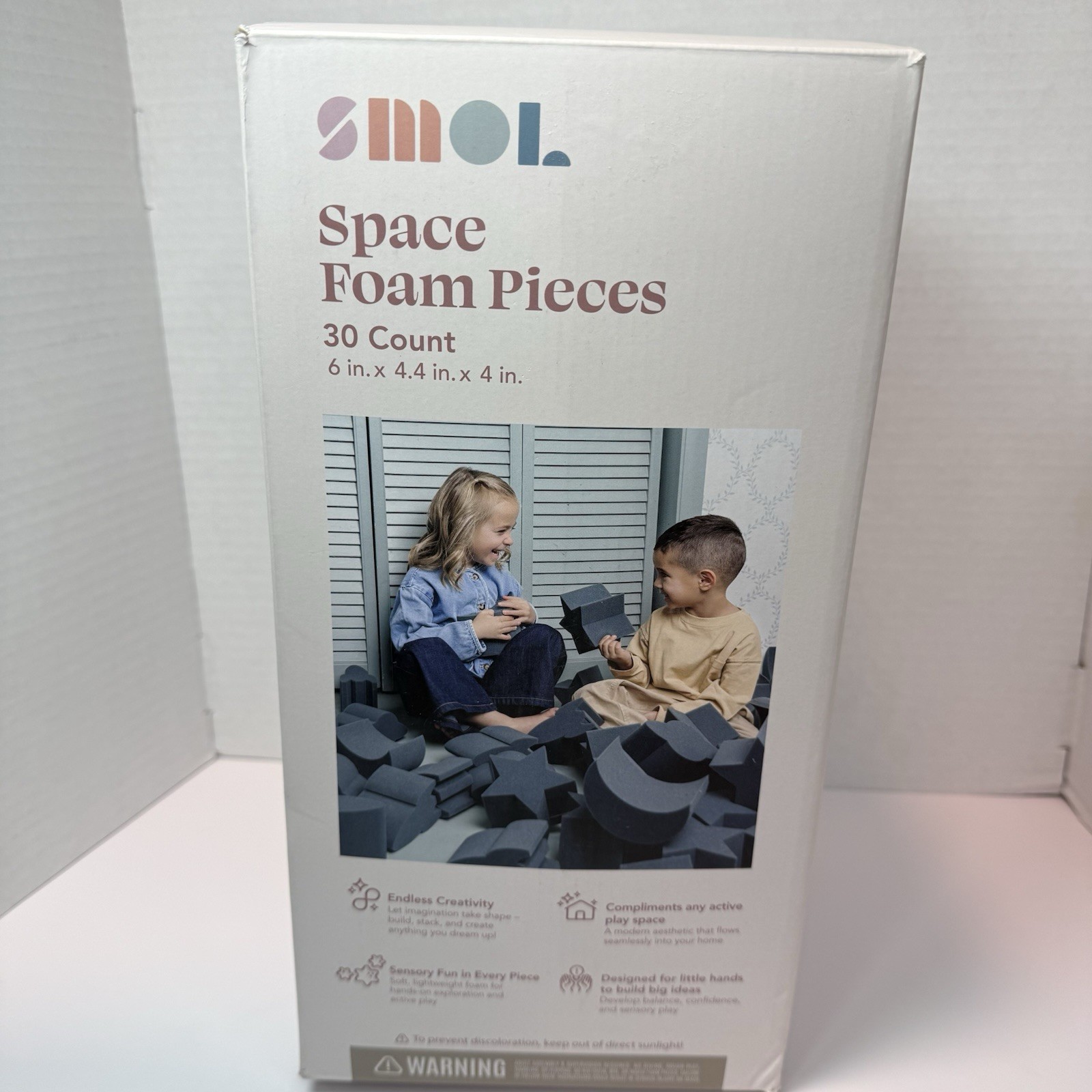 Smol Space Foam Pieces 30 Count Kids Sensory Play Shapes 6×4.4×4 Open Box