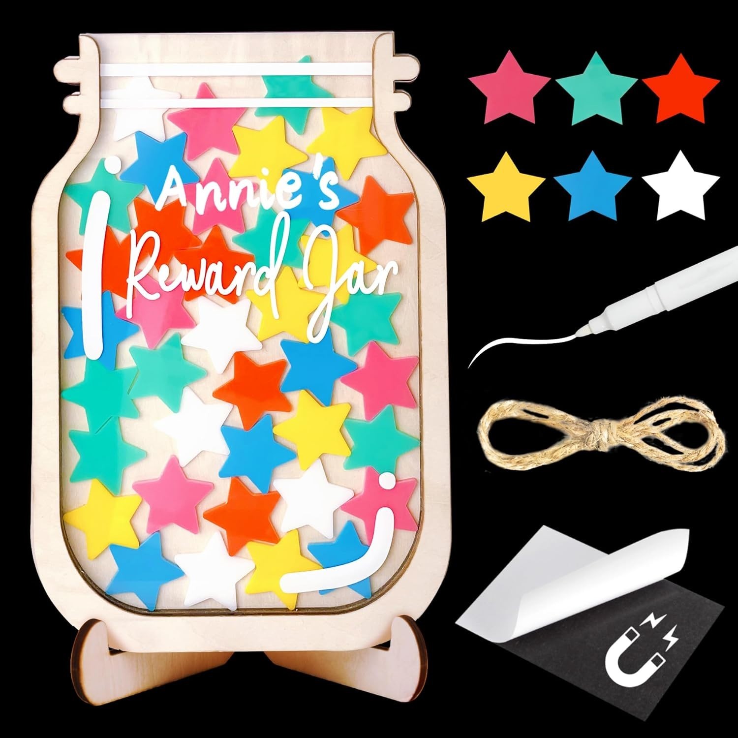 11″ DIY Name 65 Tokens Star Magnetic Reward Jar with Bookmark Gift for Classroom