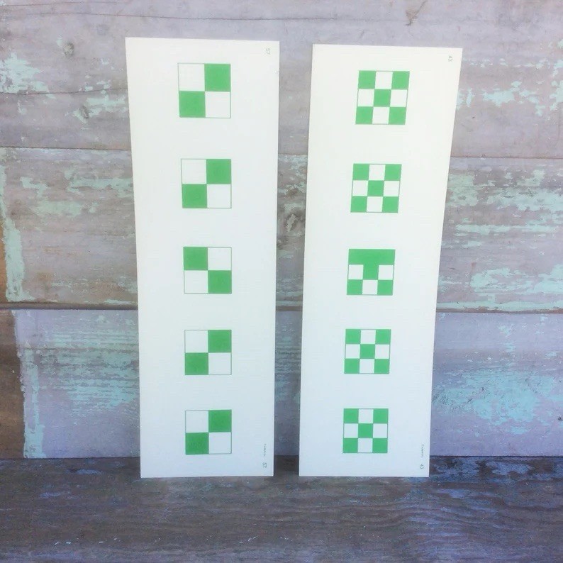 Large Pair White Flash Cards w/ Green Squares Educational Learning 19” x 6” HB&W
