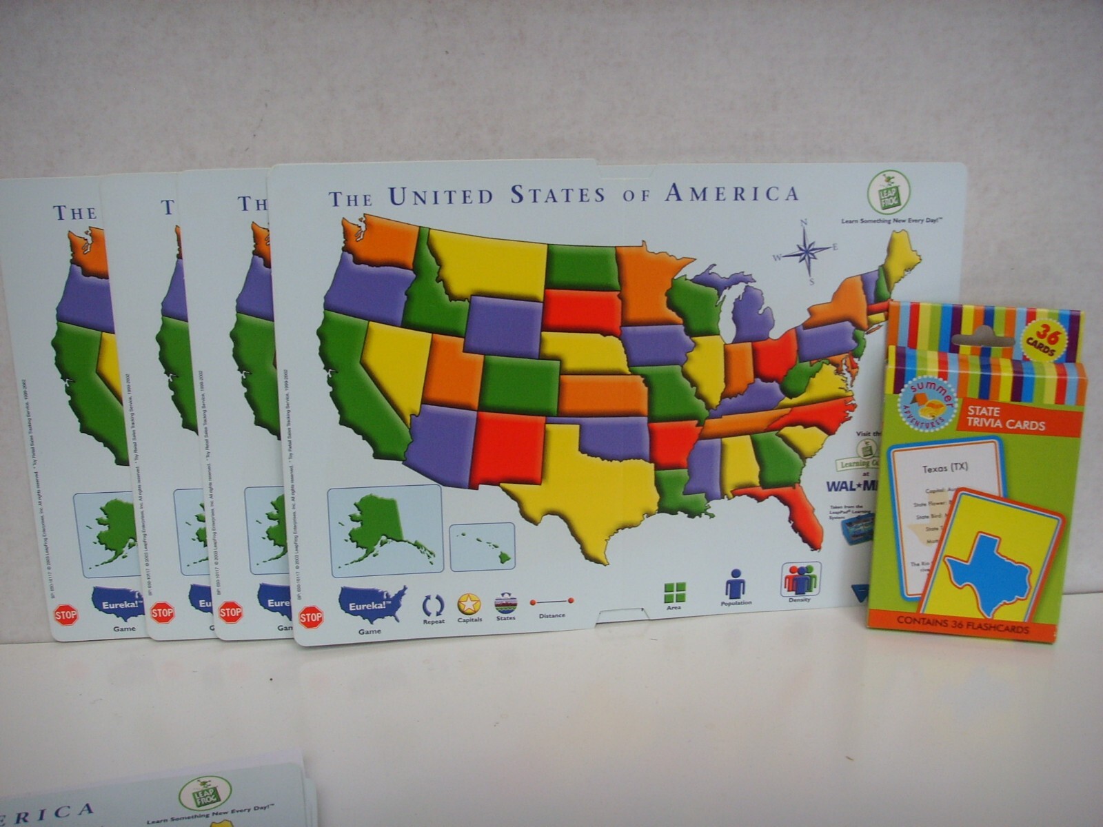 Lot 4 Leapfrog United States Reversible Placemats & 36 Game Flash Cards Trivia