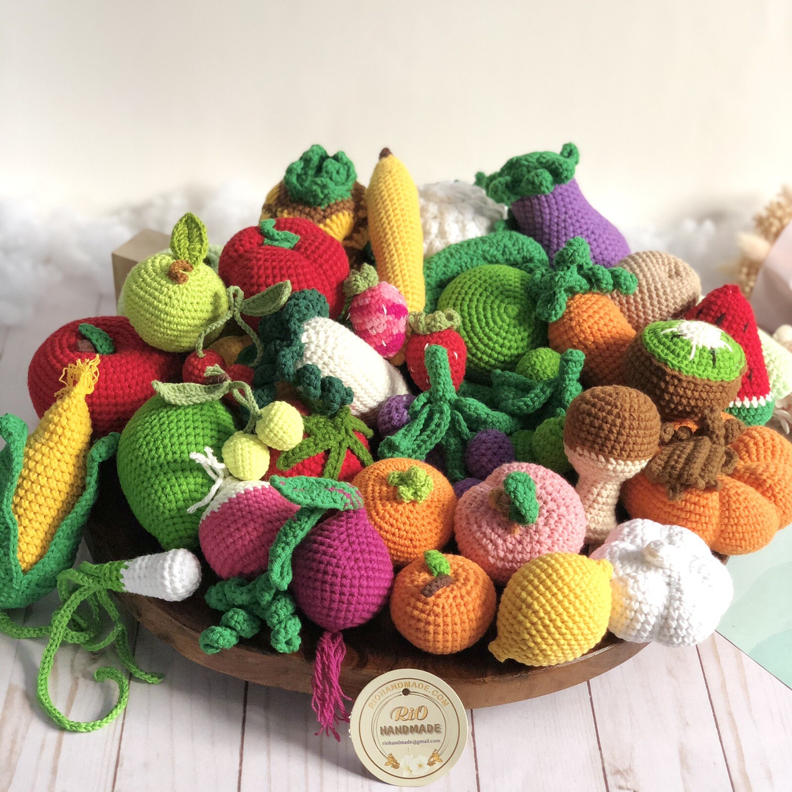Handmade Set 10 pcs Crochet Vegetables , Fruit, Crochet Fake Food, Pretend Food