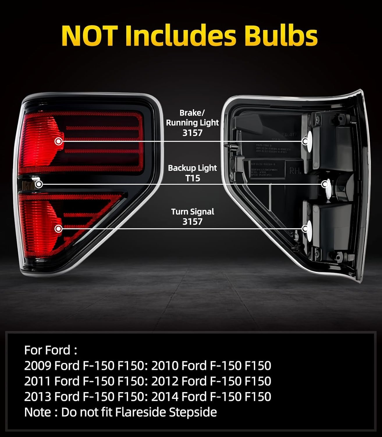 Ford F150 Tail Light OKLPF 2009-2014 Red Smoked Pair