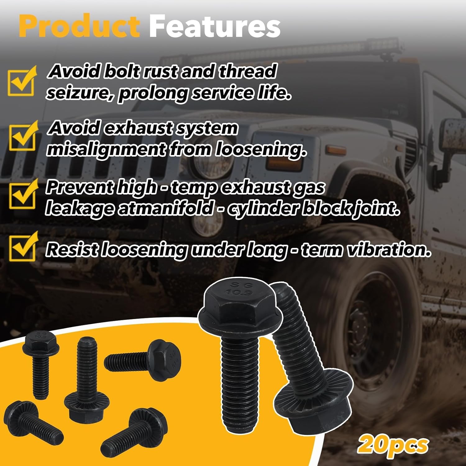20PCS 551696 Exhaust Manifold Bolts Kit, LS Exhaust Manifold Header Bolts Compat