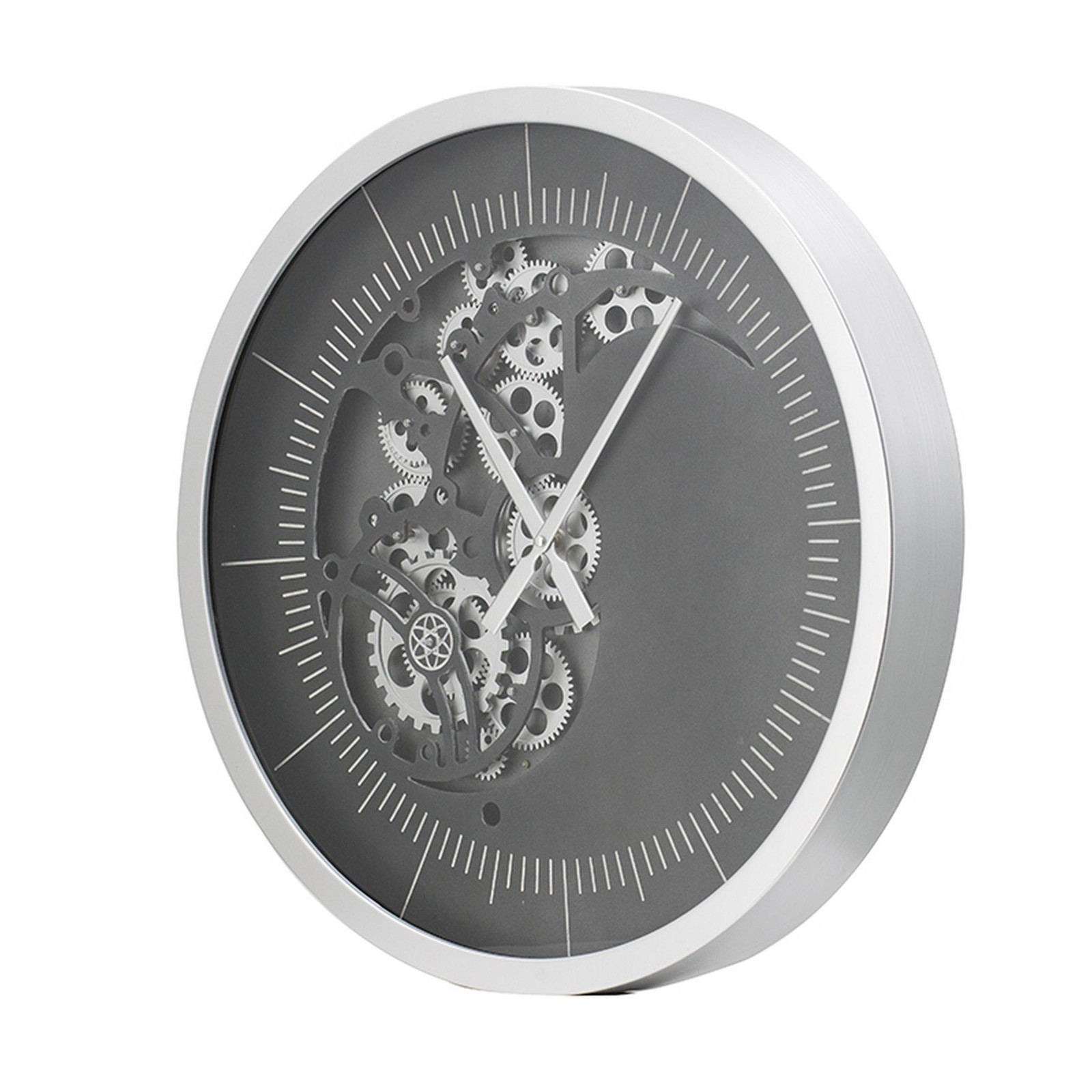 Benjara Reny 23″ Wall Clock- Decorative Gear Design- Round- Silver- Black Iron