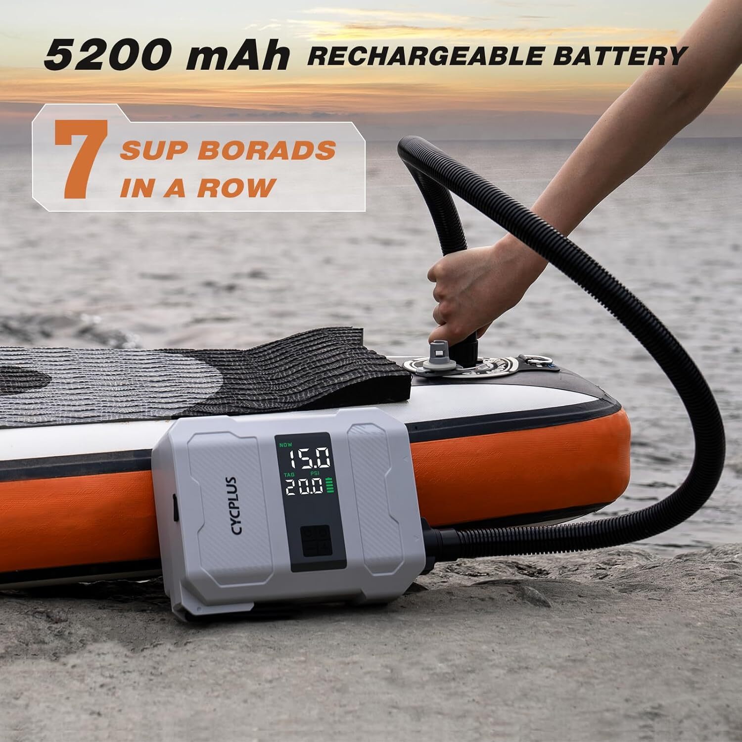 CYCPLUS 20PSI Rechargeable Paddleboard Pump – Intelligent Fast Dual-Stage