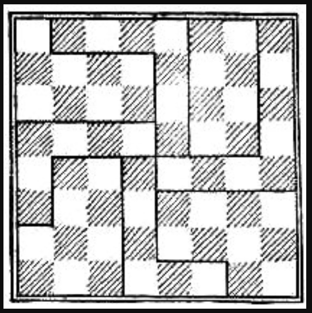 Checkerboard Dissection Puzzle – Battle Royale by Sam Loyd