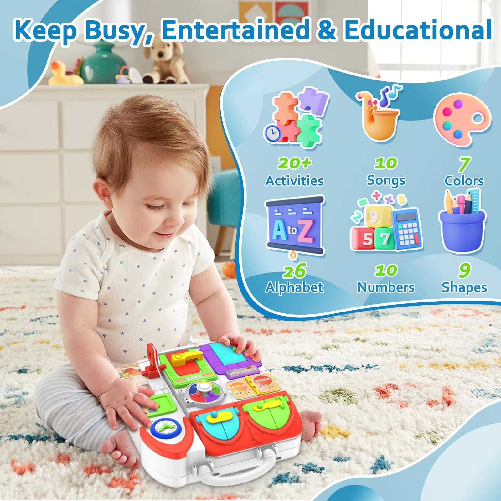 Toddler Toys for 1-2 Year Old Boy, Musical Montessori Busy Board, Early Educa…