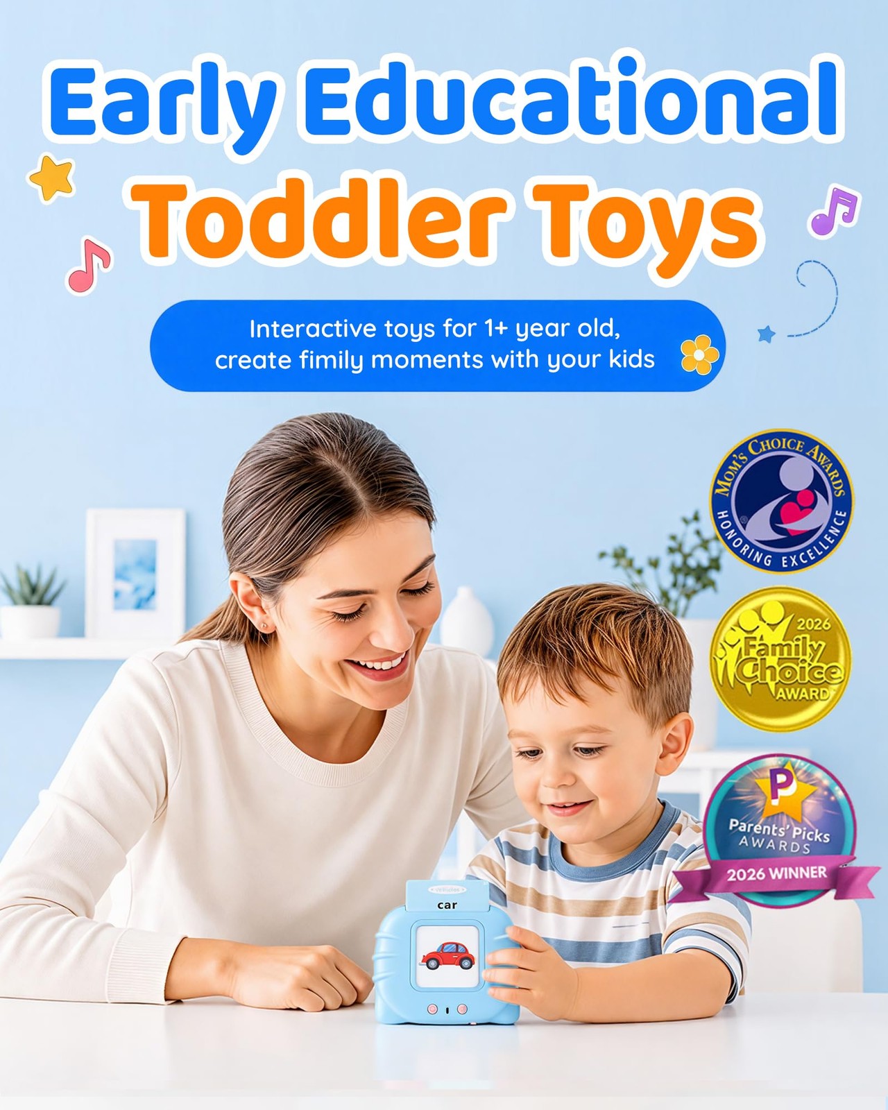 Aullsaty Talking Flash Cards for Toddlers 1-3, Upgraded 248 Medium, Blue