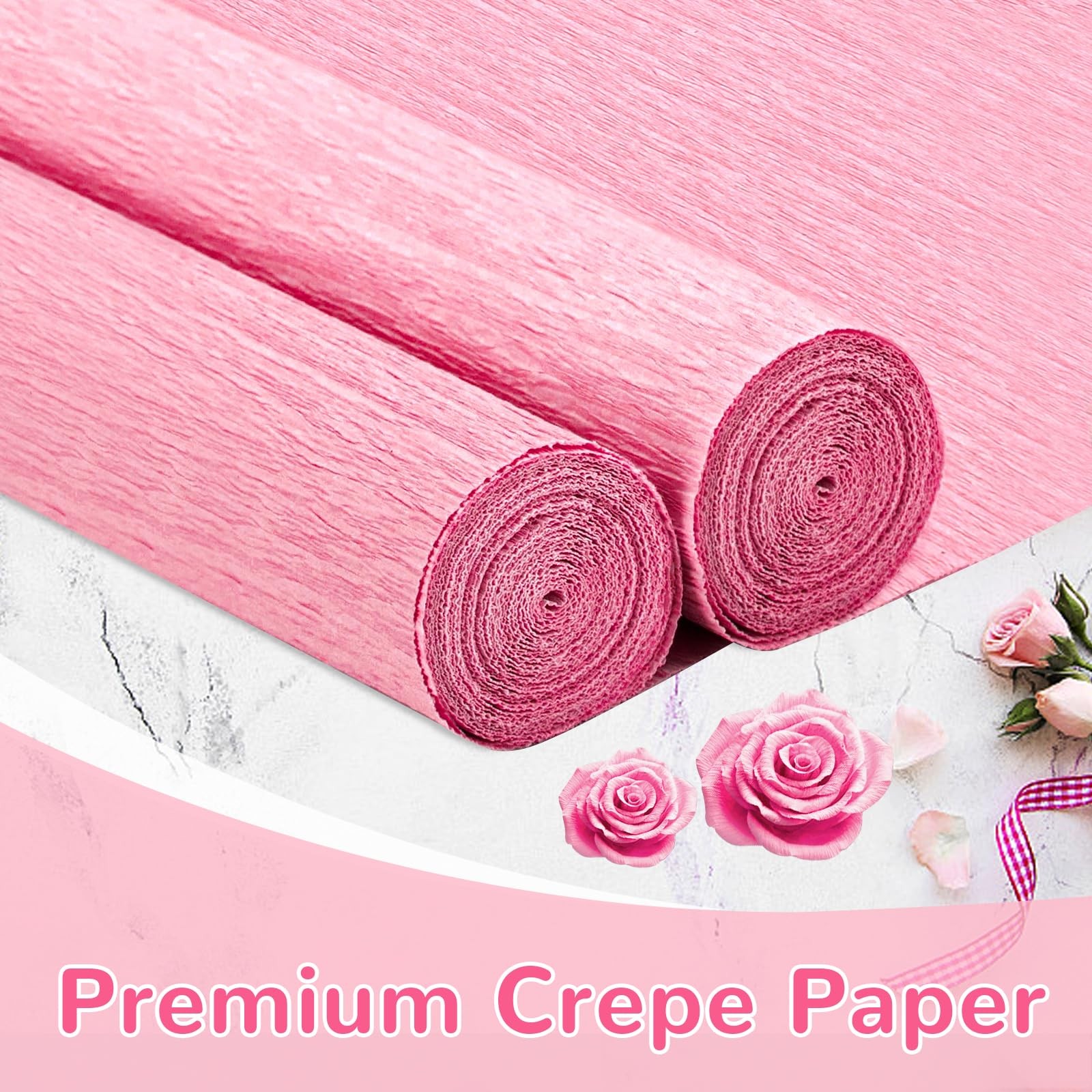 Crepe Paper Streamers 2 Rolls, 10 x 98Inch Sheets for DIY Pink