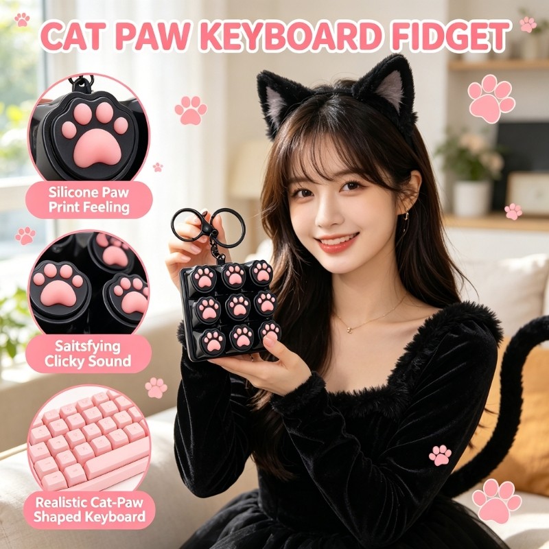 Silicone Cats Paws Button Presser Desk Toy For Relaxation And Finger Exercise