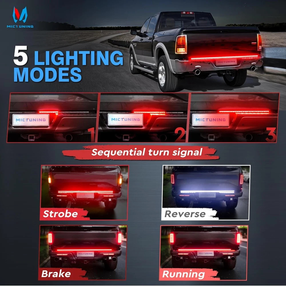 60 Inches Red Sequential Turn Signal LED Brake Lamp Triple Row 504 Leds Tailgate