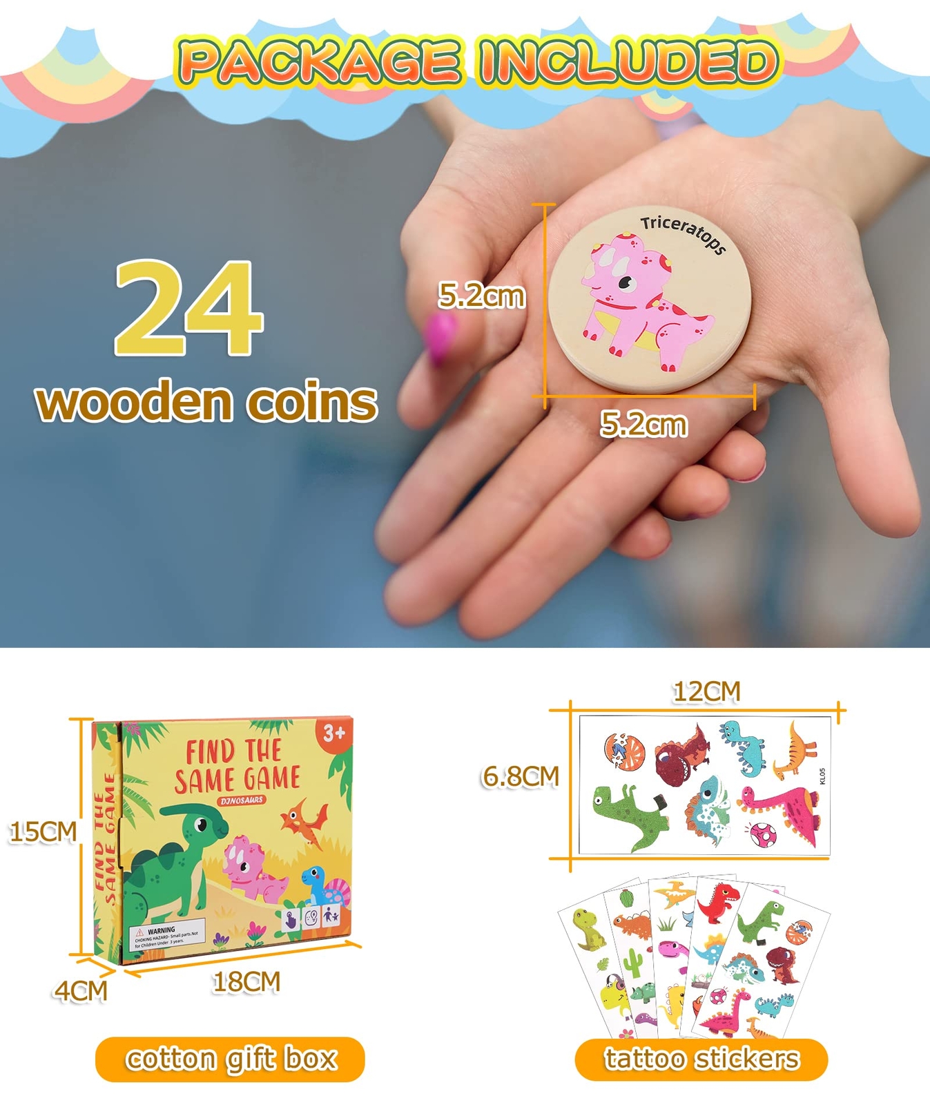 Protado Wooden Match Memory Game for Kids, 24Pc Memory Matching Cards with 5Pc