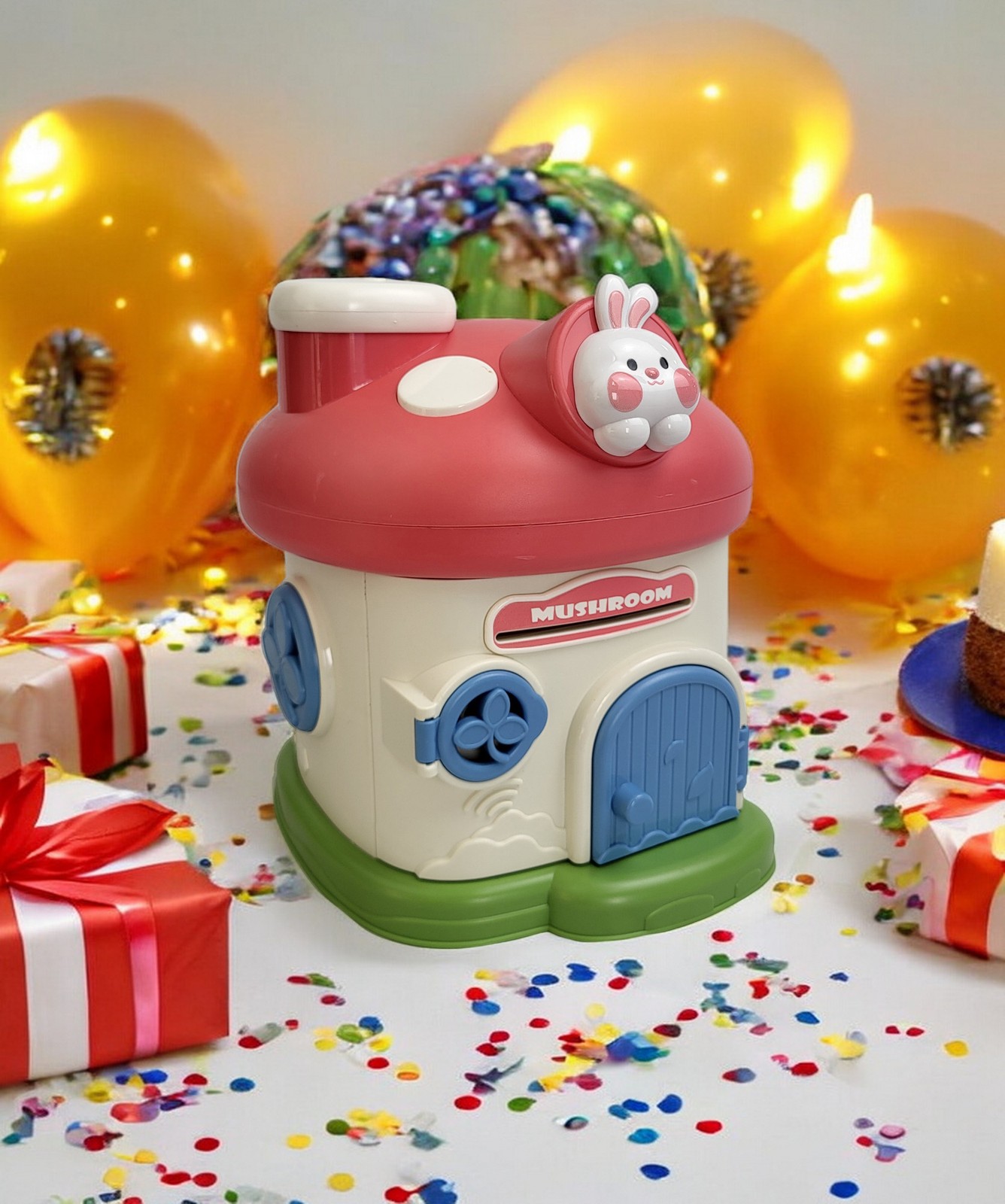 Mushroom House Piggy Bank Kids Secure Lock Money Box 2 Keys BPA Free ASTM