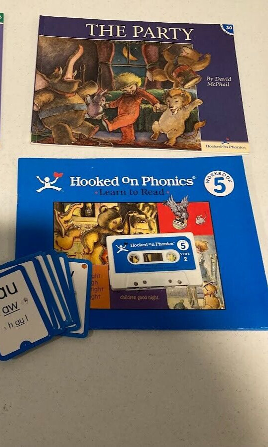 HOOKED ON PHONICS Level 5 BLUE Workbook, Hop Book #30, Cassette, Cards