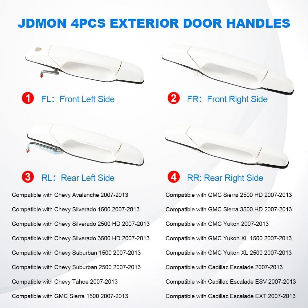 JDMON White Exterior Door Handle Set Replacement for Chevy Silverado GMC Sierra