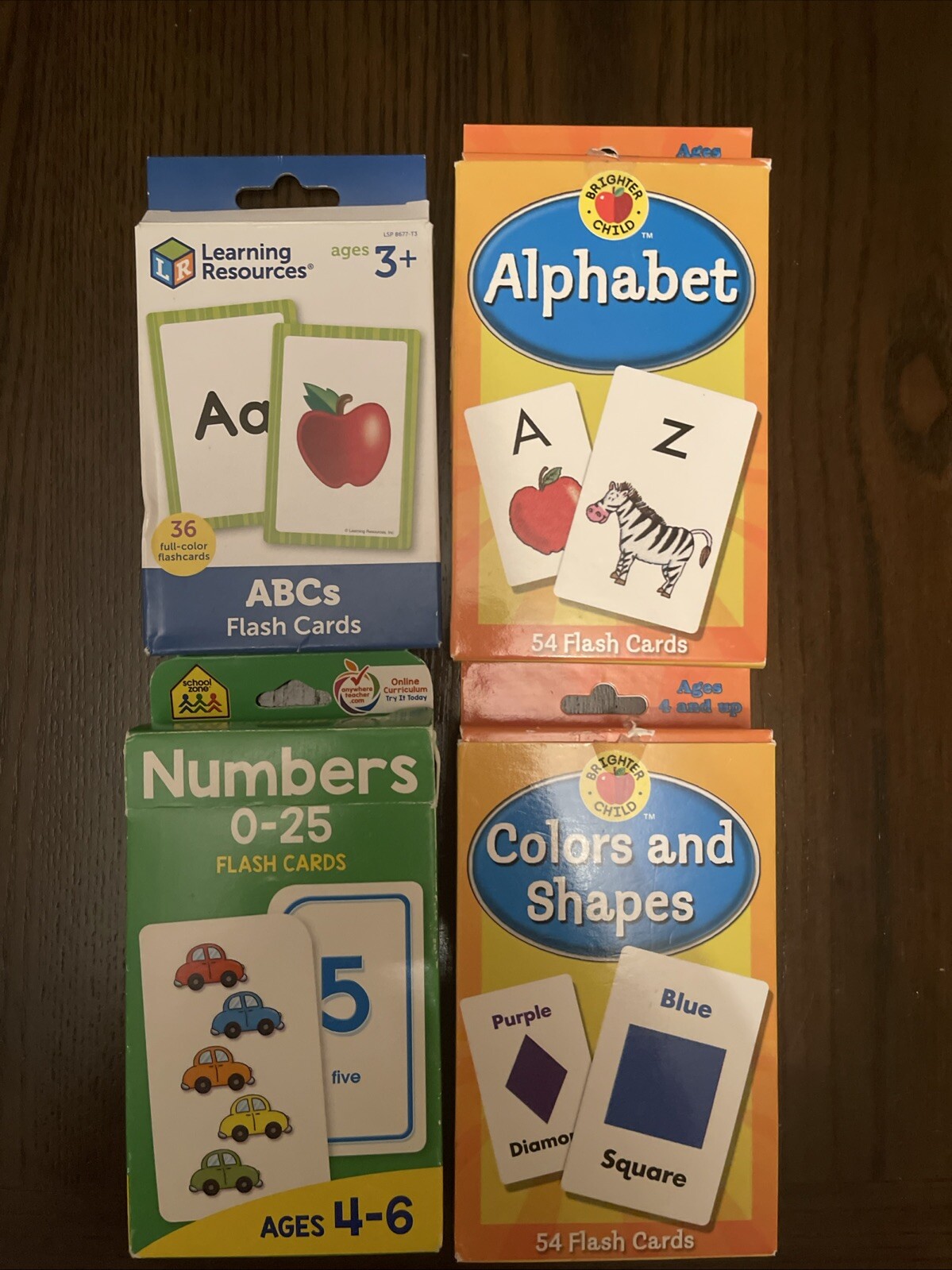 4 Pack Flash Cards ABC’s, Numbers, Colors and Shapes