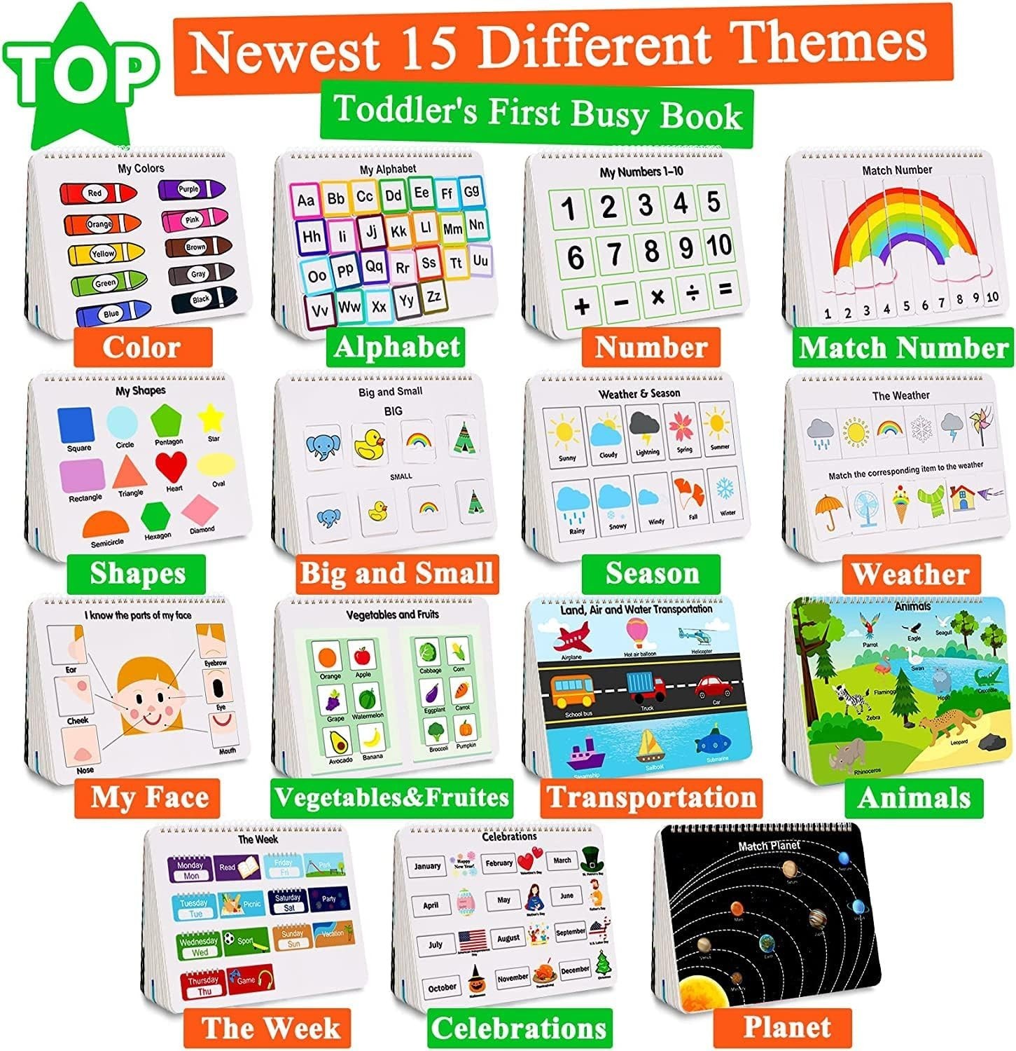 Busy Book for Kids, Montessori Preschool Learning Activities, 30 Themes with 8 M
