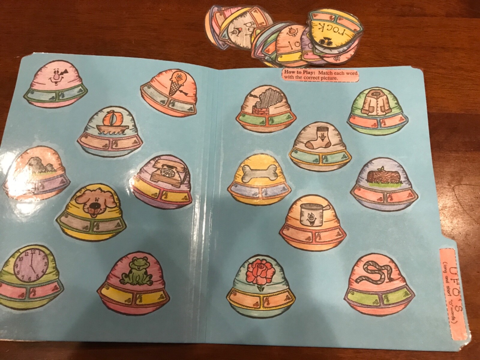 UFOs! Long short “o” vowels 1st grade language arts file folder game