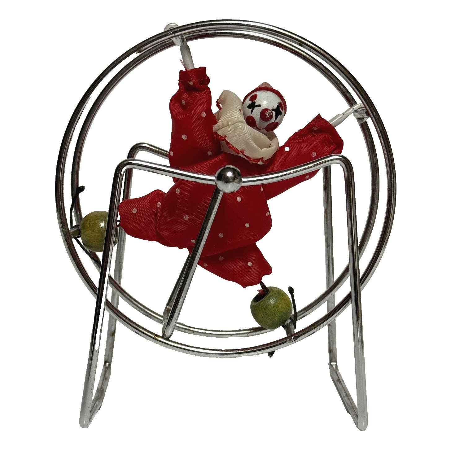 Vintage Circus Red Clown Balancing 6″ Wheel Office Kinetic Chrome Pendulum MCM