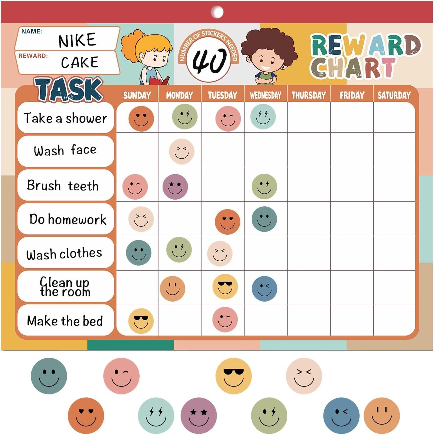 Boho 32 Chore Charts Behavior Reward Chart System,Sticker Chore Chart Pad for…