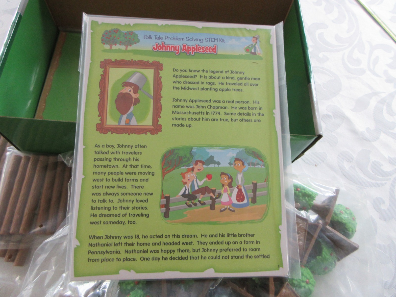Lakeshore Stem Folk Tales Problem Solving Kit Johnny Appleseed, OPEN BOX NEW