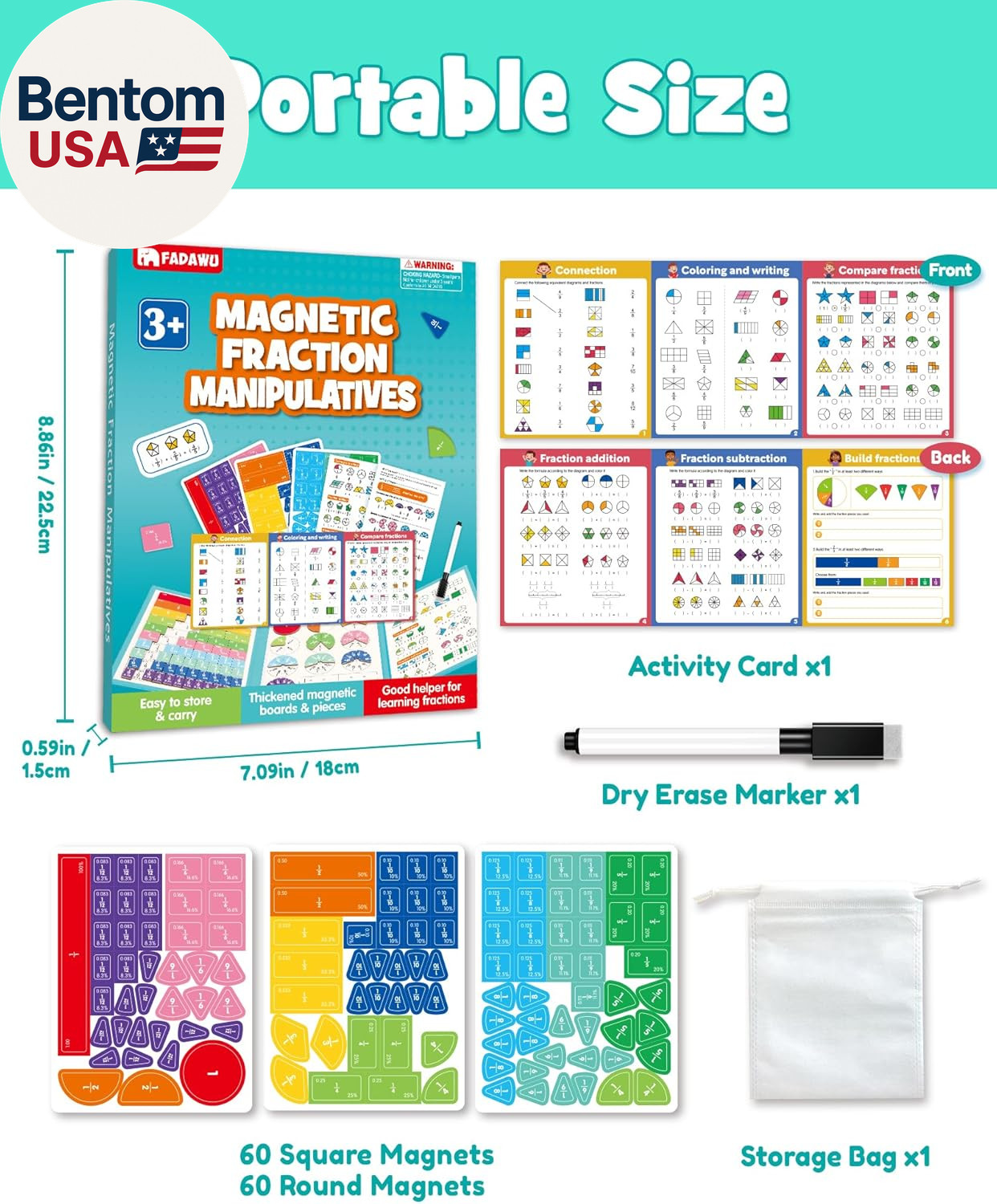 Magnetic Fraction Educational Puzzle, Magnetic Fraction Demonstration Book with