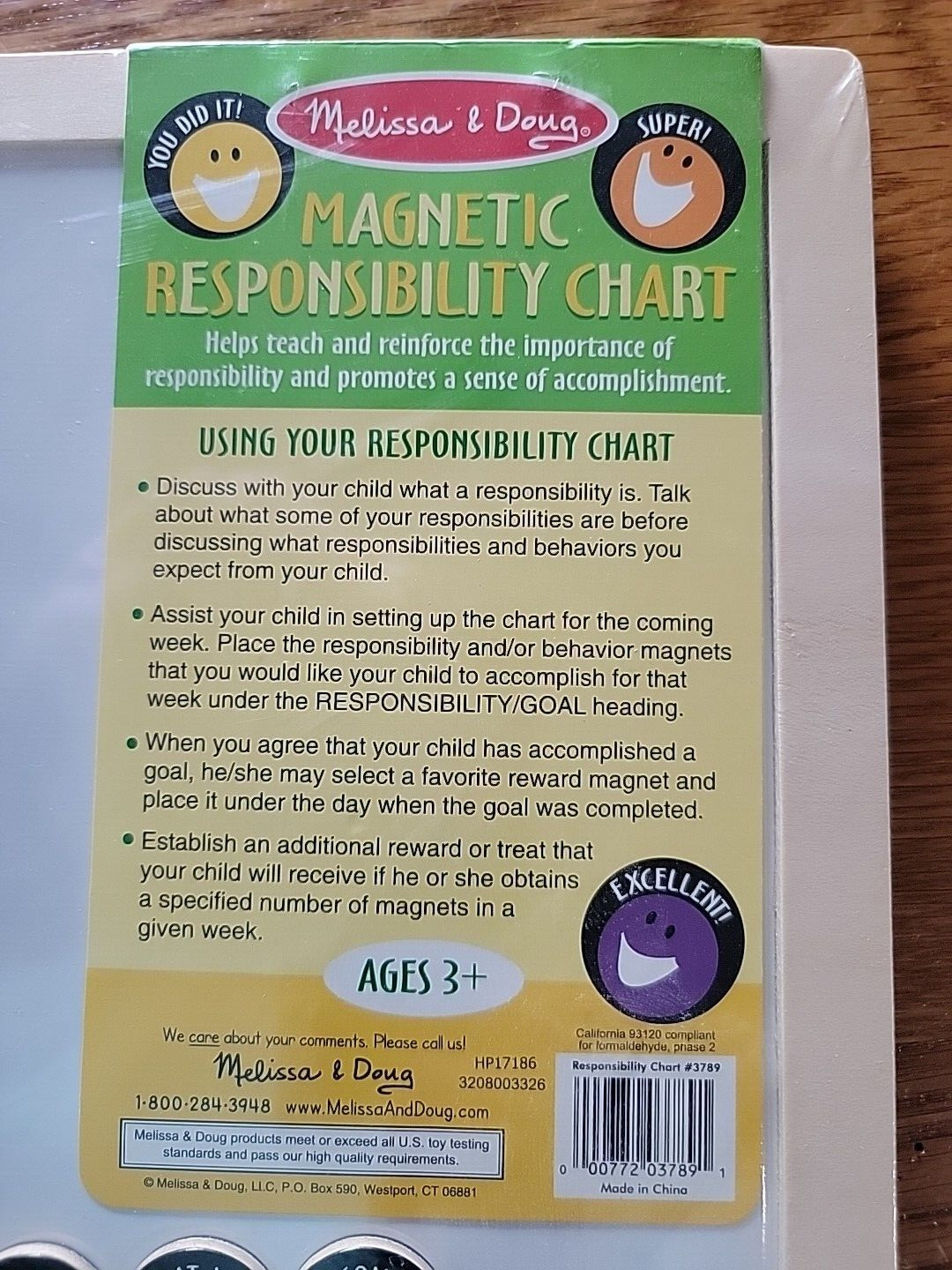 NEW MELISSA & DOUG Wood Frame MY MAGNETIC RESPONSIBILITY & CHORE TRACKING CHART