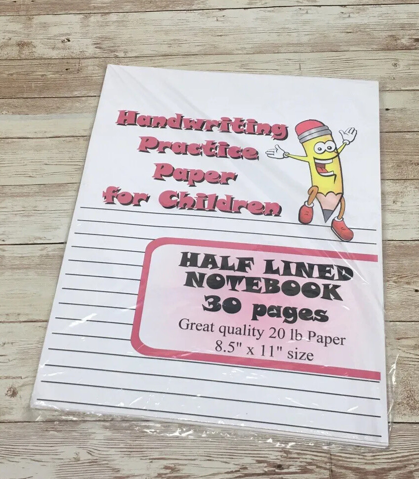 Half Lined Notebook Page – Handwriting Practice Paper For Children – 30 Sheets
