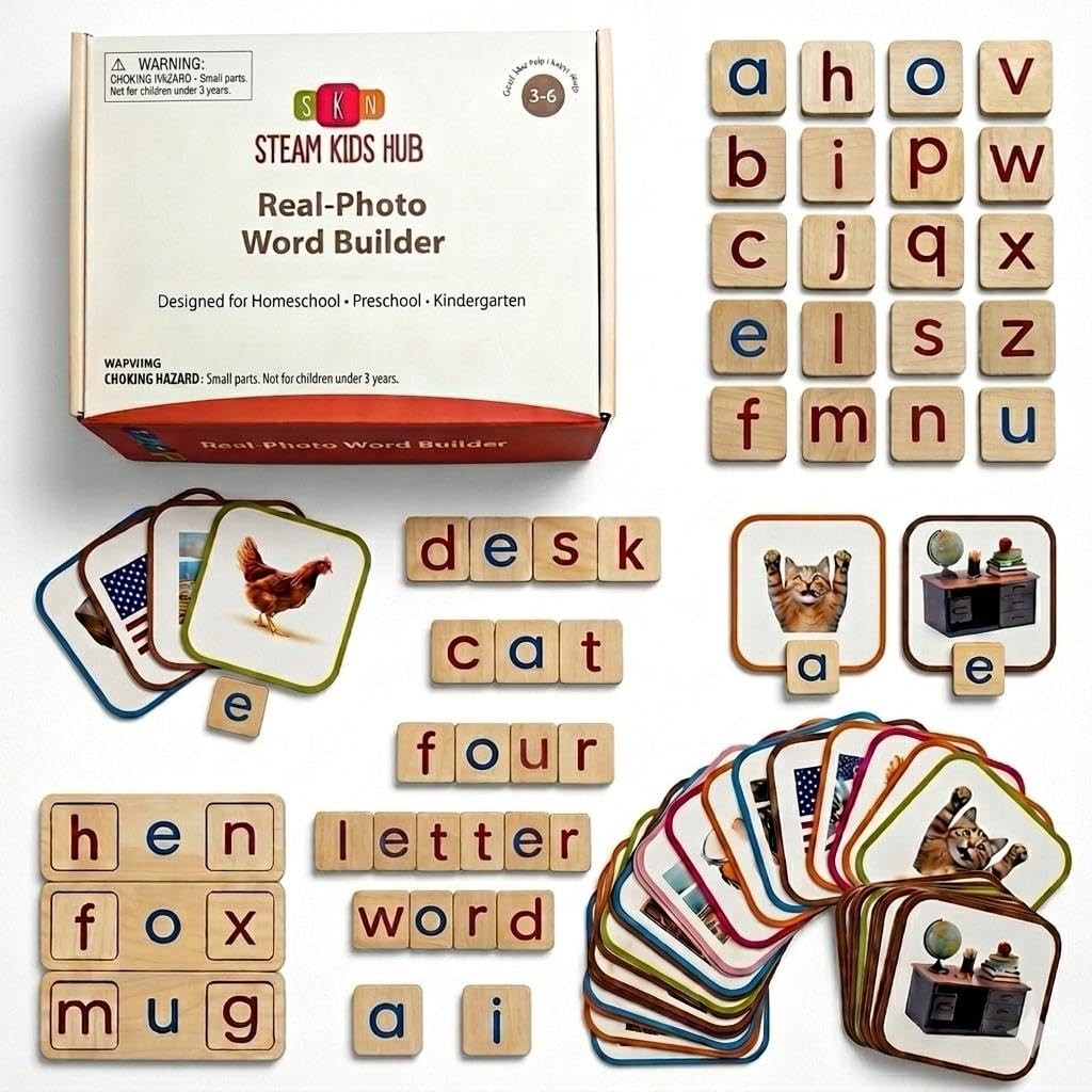 Montessori Wooden CVC Word Games for Kids, Phonics Reading and Spelling Learn…