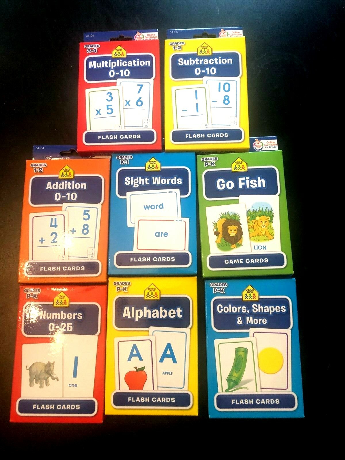 8 FLASH CARD PACKS SET – 34 CARDS EACH (272 TOTAL) SCHOOL SUPPLIES KIDS MATH ABC