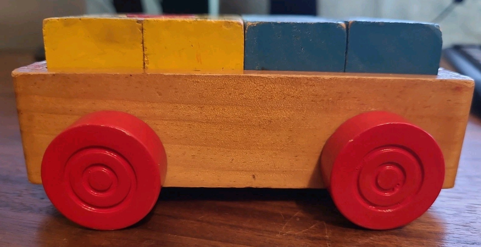 Vintage Wooden Pull Along Trailer Block Puzzle Montessori Waldorf Toy