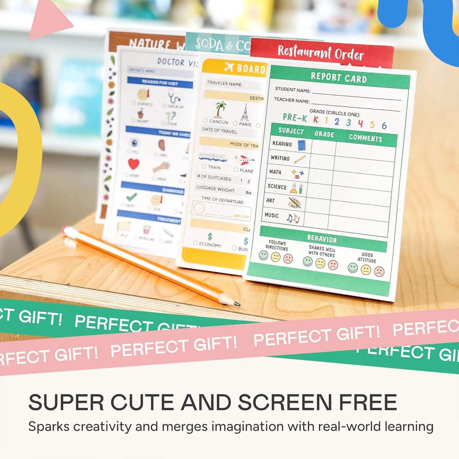 Play Pretend Notepads 40 Pages Each for Kids 2 Pack Restaurant Doctor NatureWalk