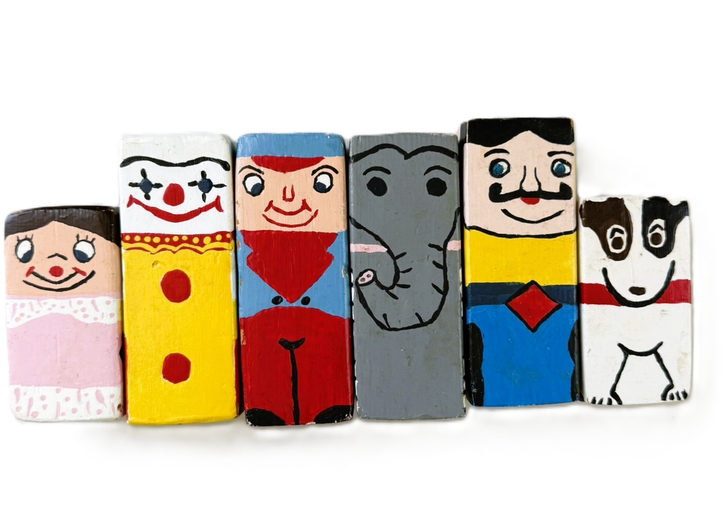 Vintage Wooden Hand Painted Circus Blocks Lot of 6