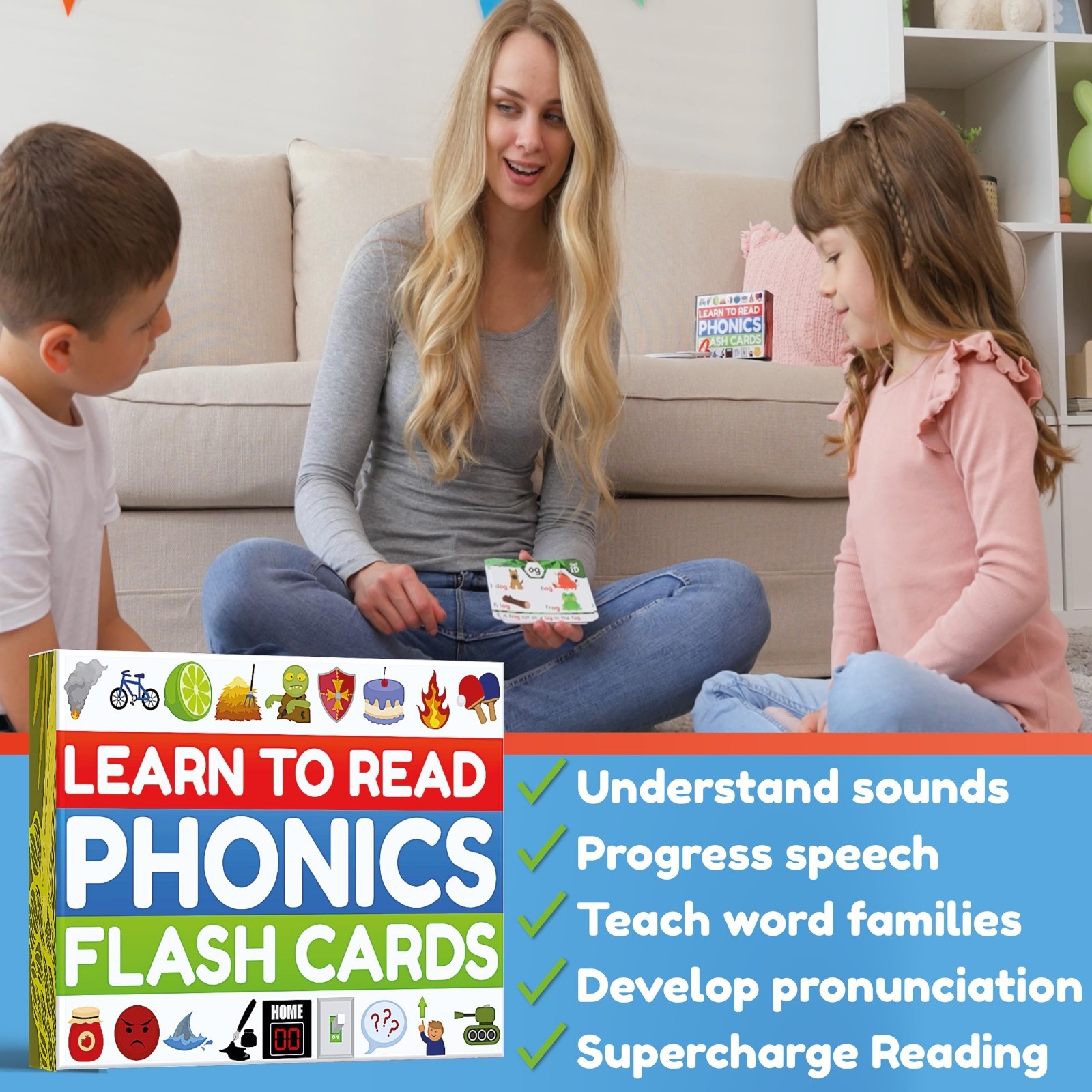 Phonics Flash Cards for Kids Ages 4-8 – Learn to Read in 20 Stages, Kindergarten