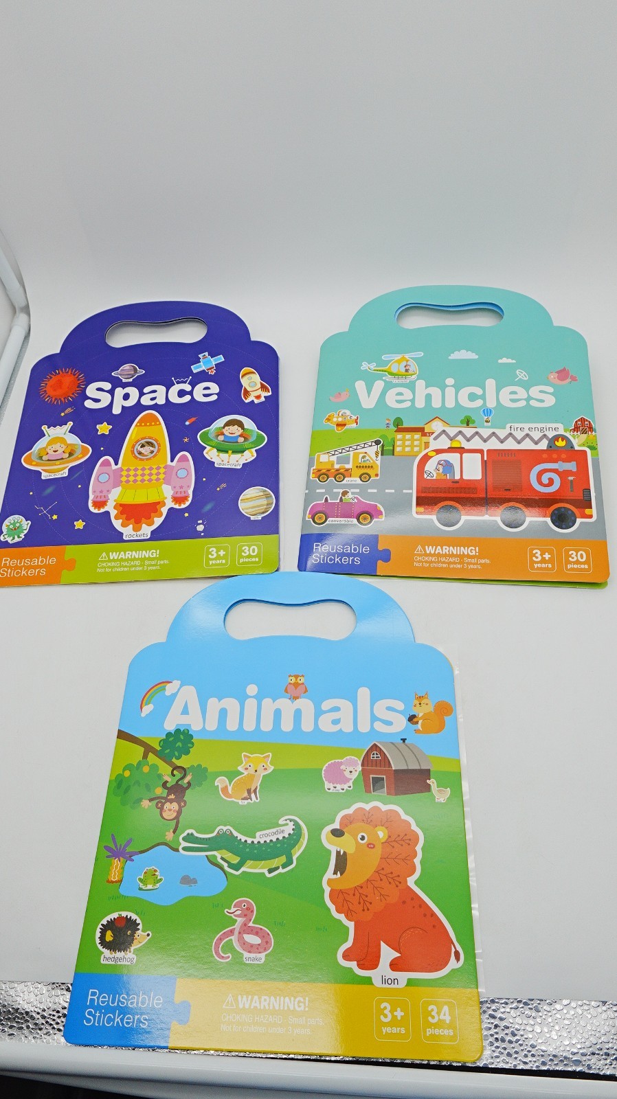 3-pk Kids Reusable Sticker Quiet Book DIY Puzzle Game Cartoon Educational Toy