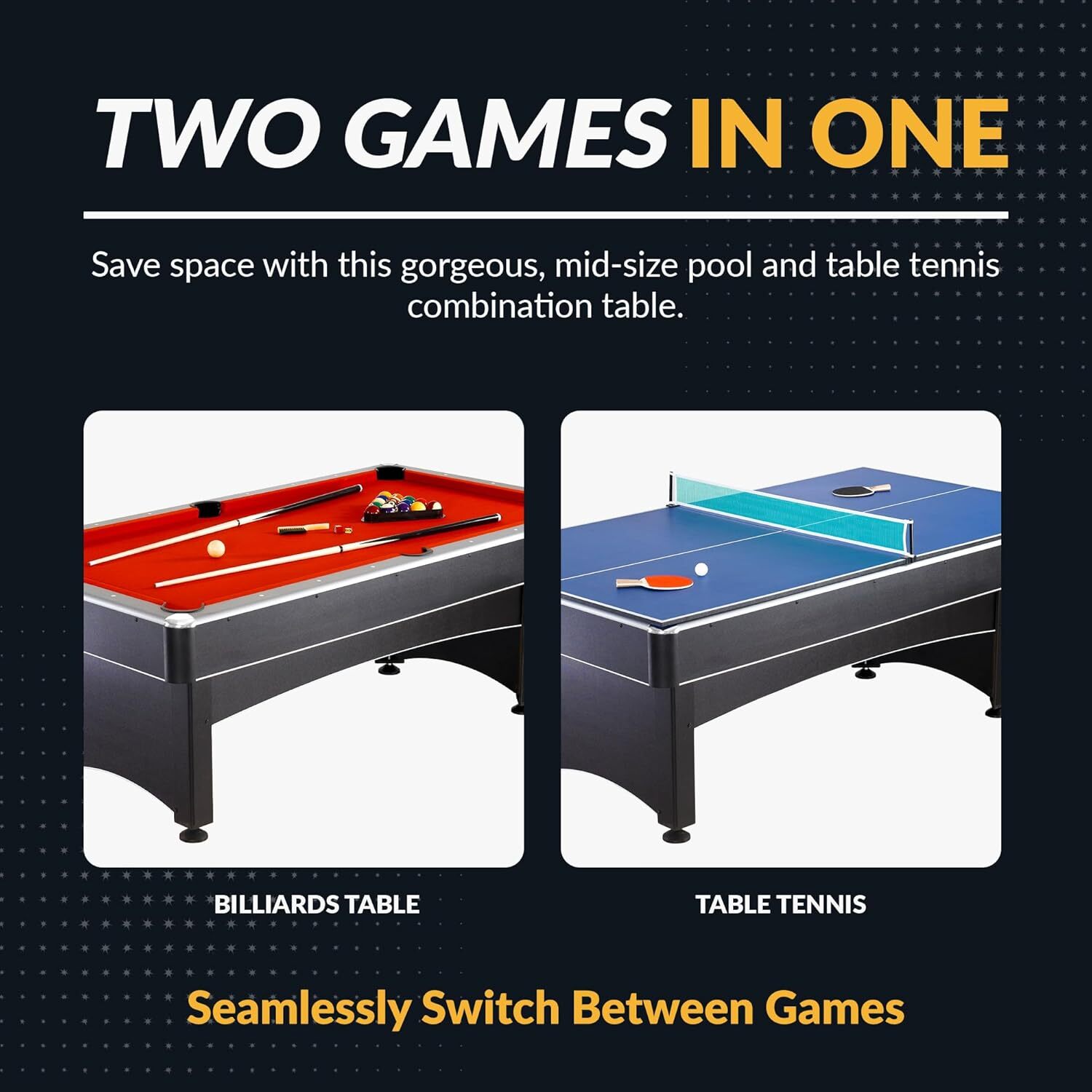 Hathaway Maverick 7-Foot Pool and Table Tennis Multi Game with Red Felt and Blue