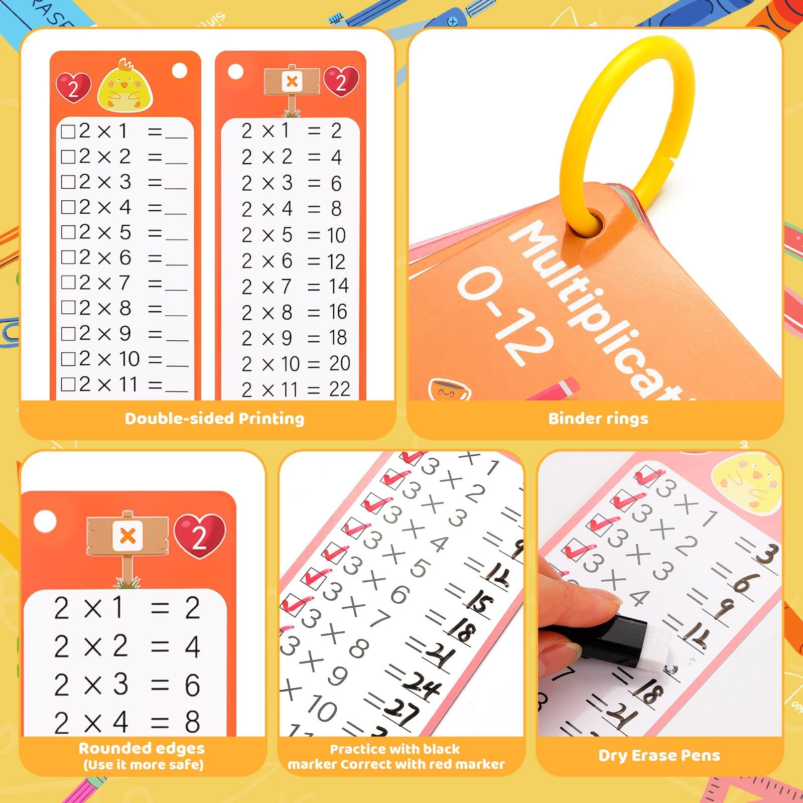 15Pcs Multiplication Flash Cards 012, Time Table Flash Cards Chart with 2 Dry…