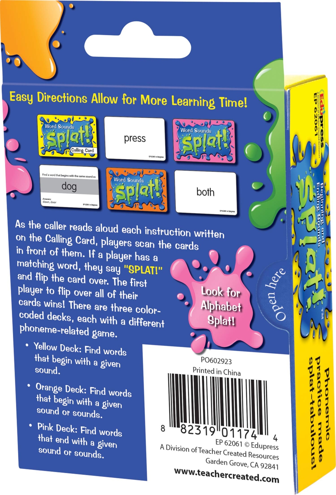 Beginning and Ending Sounds Splat Game Educational Fun for Kids 2 to 6 Players
