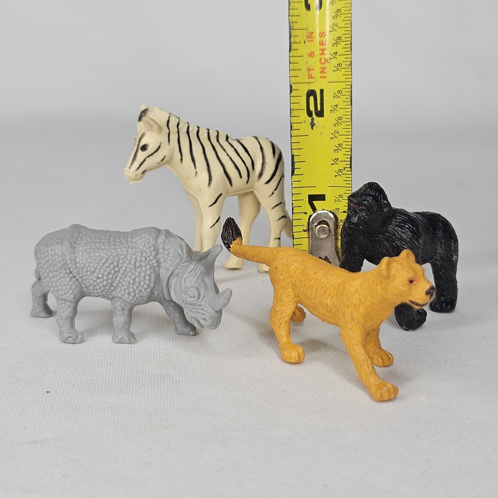 4 lot Vintage Rubber Zoo Jungle Safari Animals K&M Int Zebra Gorilla Lion Rhino